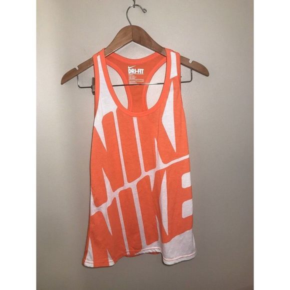 Nike Womens Dri-Fit Loose Fit Racerback Tank Top Size Small Orange White - Picture 2 of 5